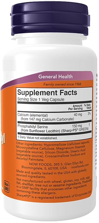 Phosphatidylserine, soy-free, 150 mg - Now Foods Phosphatidyl Serine Soy-Free — photo N2