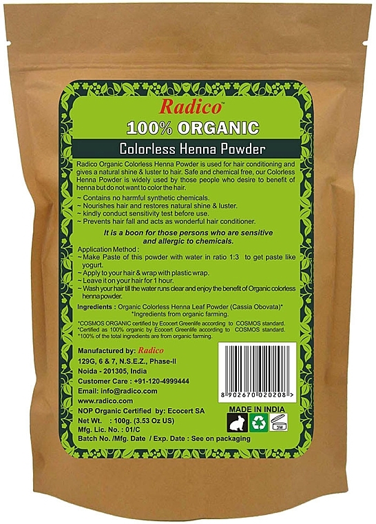 Colourless Henna - Radico Organic Colorless Henna Powder — photo N4