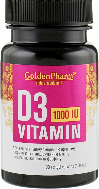 Vitamin D3 Capsules, 1000 IU 150 mg - Golden Pharm — photo N7