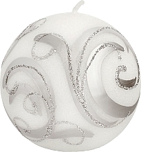 Fragrances, Perfumes, Cosmetics Decorative Candle, ball, white with ornament, 8 cm - Artman Christmas Ornament