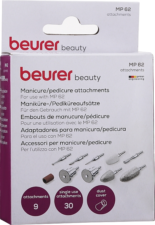 Manicure & Pedicure Nail Drill Bits, 9 pcs, sapphire and felt - Beurer MP 62 — photo N1