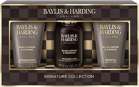 Set - Baylis & Harding Black Pepper & Ginseng Men's Luxury Mini Trio Gift Set (ash/balm/50ml + shm/100ml + sh/gel/50ml) — photo N1