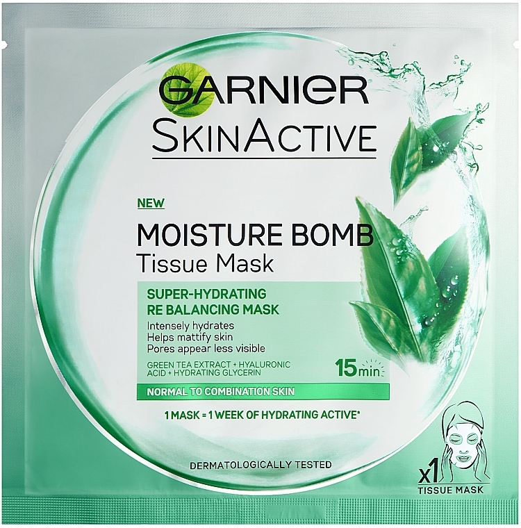 Green Tea Extract Sheet Mask - Garnier Skin Active Green Tea Moisture Bomb Eye Tissue Mask — photo N3