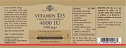 Dietary Supplement "Vitamin D3", 100 mcg - Solgar Vitamin D3 4000 IU — photo N5