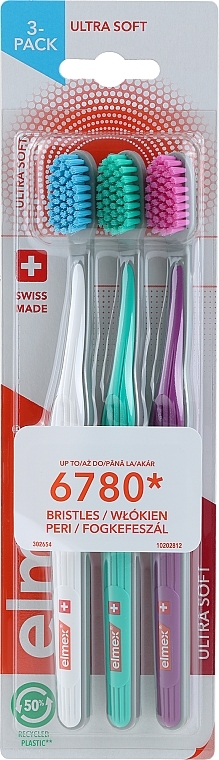 Ultra-Soft Toothbrushes, white + mint + purple - Elmex Swiss Made — photo N2