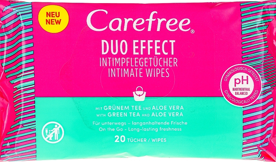 Intimate Hygiene Wet Wipes ‘Aloe’, 20 pcs - Carefree Duo Effect — photo N1