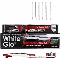 Fragrances, Perfumes, Cosmetics White-Red Brush Set - White Glo Charcoal + Baking Soda Maximum White Set (t/paste/100ml + t/brush/1pc + dental/flosser)