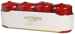 Fragrances, Perfumes, Cosmetics Decorative Candles Set, red, cylinder - Artman Brokat Candles (candle/4pcs)