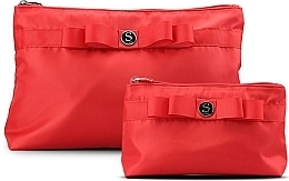 Fragrances, Perfumes, Cosmetics Makeup Bag Set, 2 pcs - Gillian Jones Cosmetic Bag And Makeup Purse w. Bow Red