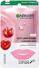 Fragrances, Perfumes, Cosmetics Moisturizing Regenerating Sheet Mask for Dry Lips with Cherry Extract & Provitamin B5 - Garnier Skin Naturals