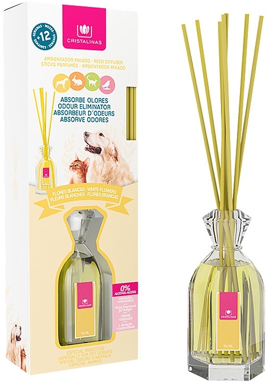 Pet Odor Eliminator Reed Diffuser "White Floweres" - Cristalinas Reed Diffuser — photo N1