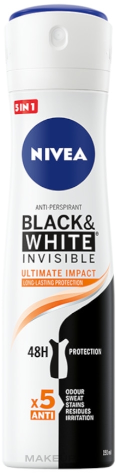 Deodorant Spray 5in1 - Nivea Black & White Invisible Ultimate Impact 5in1 Antyperspirant Spray — photo 150 ml
