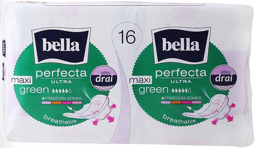 Sanitary Pads Perfecta Green Maxi Drai Ultra, 8+8 pcs - Bella — photo N1