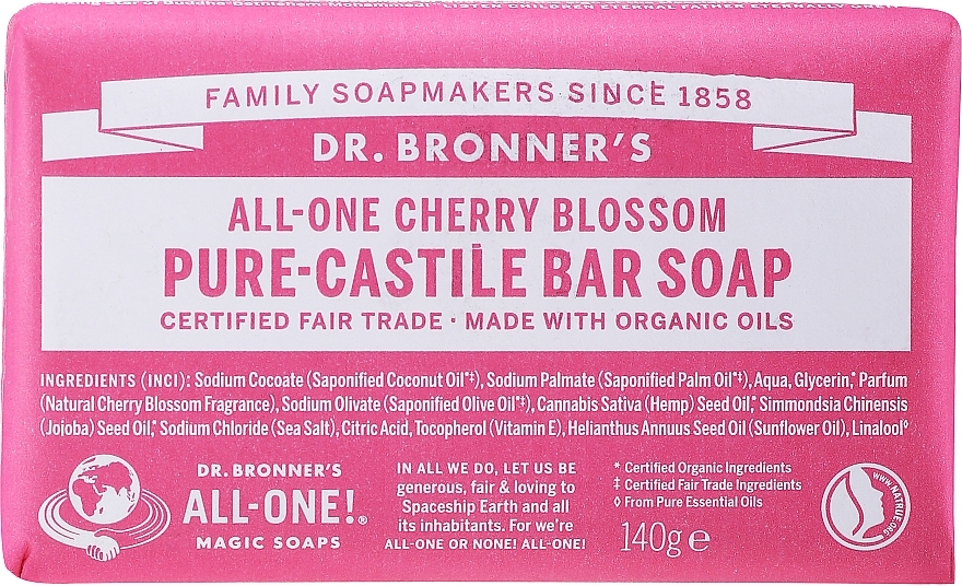 Multi-Purpose Cherry Blossom Solid Soap - Dr. Bronner's All-One! Cherry Blossom Pure-Castile Bar Soap — photo N1