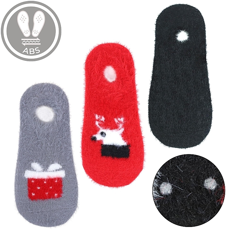 Women Low-Cut Alpaca Socks with Christmas Motif, black - Moraj — photo N2