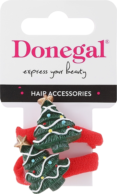 Hair Ties FA-5739, 2 pcs., red, Christmas trees - Donegal — photo N1