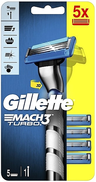 Shaving Razor with 5 Replaceable Cassettes - Gillette Mach 3 Turbo 3D Motion — photo N3