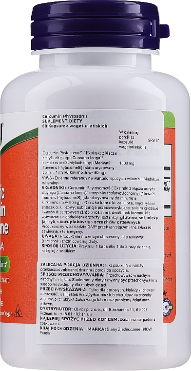 Curcumin Phytosome Dietary Supplement, 60 capsules - Now Foods Curcumin Phytosome — photo N4