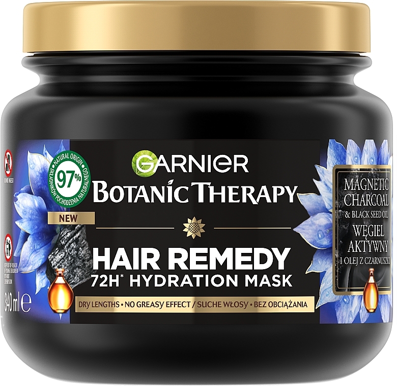 Charcoal & Black Thyme Oil Hair Mask - Garnier Botanic Therapy Hair Remedy 72H Hydration Mask — photo N1