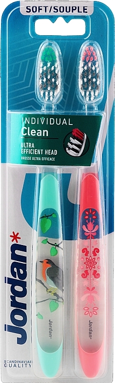 Soft Toothbrush, pink + turquoise with bird - Jordan Individual Clean Soft — photo N2