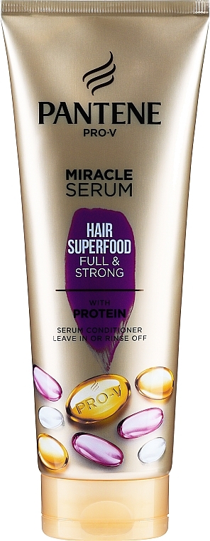 Damaged Hair Conditioner - Pantene Pro-V Miracle Serum Hair Superfood Full & Strong With Protein Serum Conditioner — photo N1