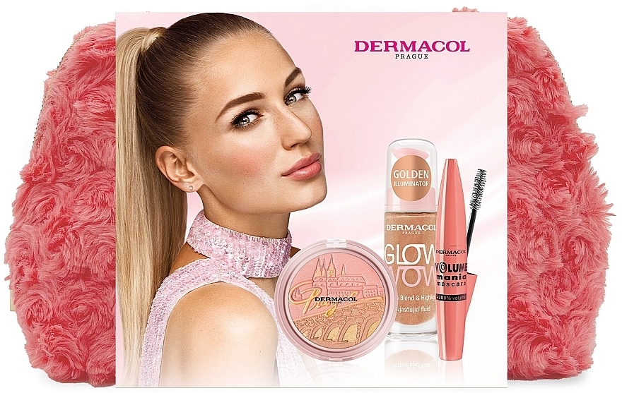 Set - Dermacol Volume Mania (mascara/10.5ml + blush/10.5g + high/20ml + pouch) — photo N1