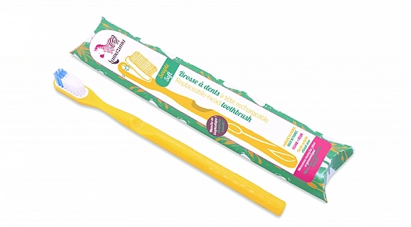 Bioplasty Toothbrush with Replaceable Head, medium, yellow - Lamazuna Toothbrush — photo N1