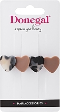 Hair Clip, FA-5712+1, with beige-black hearts - Donegal — photo N1