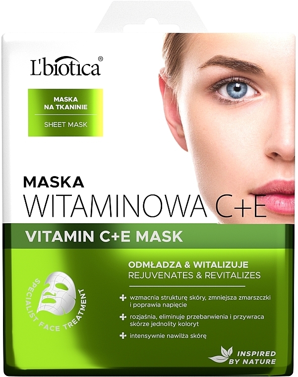 Face Sheet Mask 'Vitamin C + E' - L'biotica Home Spa Vitamin Mask C + E — photo N1