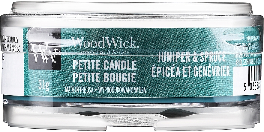 Scented Candle in Glass - WoodWick Petite Candle Juniper & Spruce — photo N1