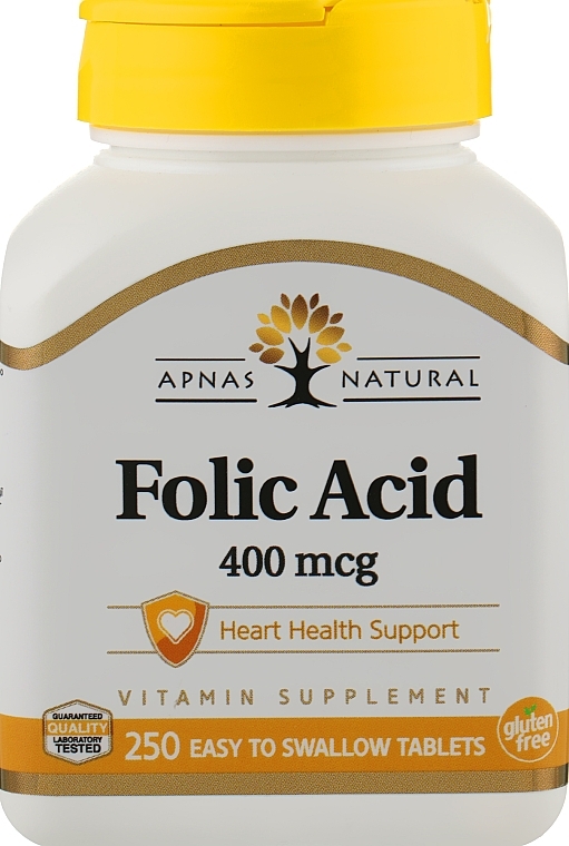 Dietary Supplement "Folic Acid", 250 tablets - Apnas Natural — photo N1