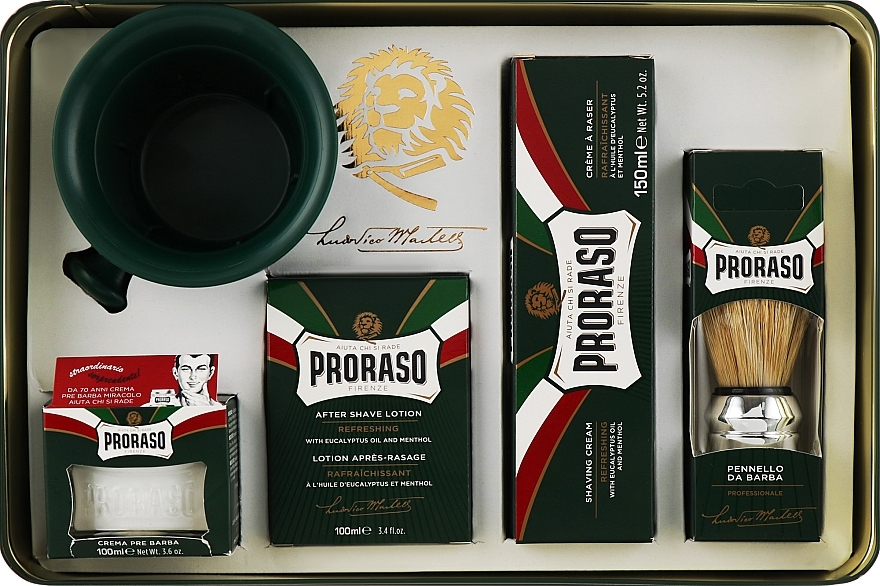 Set - Proraso Classic Full Shaving Metal Box (cr/100ml + sh/cr/150ml + ash/cr/100ml + brush + glass) — photo N10