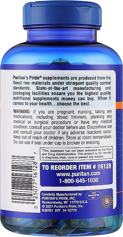 Omega-3, in gel capsules - Puritan's Pride Triple Strength Omega-3 Fish Oil 1400mg — photo N3