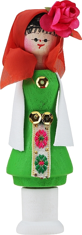 Souvenir Air Freshener with Fragrant Oil, green dress, terracotta shawl - Bulgarian Rose Girl — photo N1