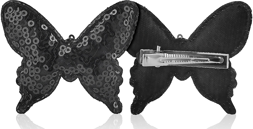 Hair Clip "Black Butterfly with Sequins", d-320 - Dini Hand Made — photo N1