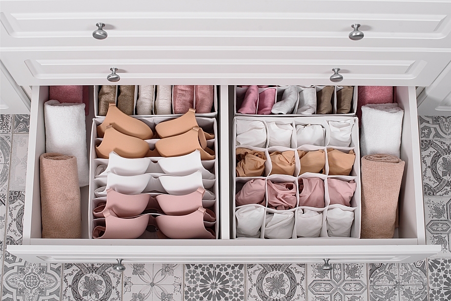 Storage Organiser with 6 Compartments 'Home', white 30x15x10 cm - MAKEUP Drawer Underwear Organizer White — photo N6