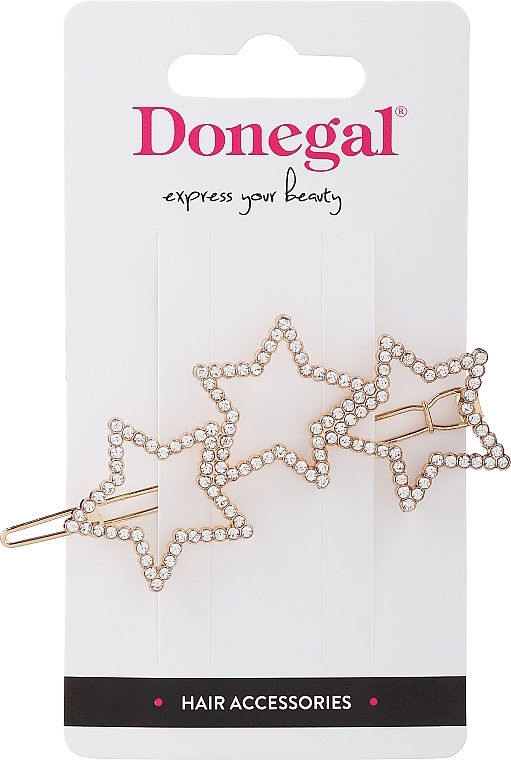 Hair Clip, FA-5704+2, metallic, gold stars with straps - Donegal — photo N1