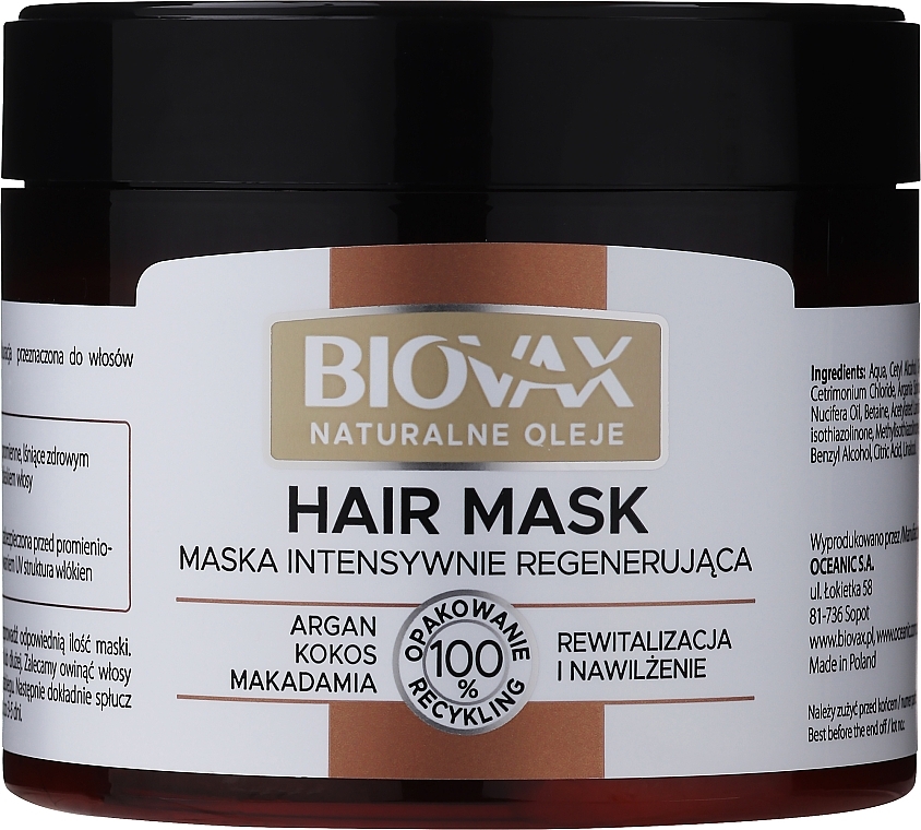 Natural Oils Hair Mask - Biovax Natural Hair Mask Intensive Regeneration — photo N1