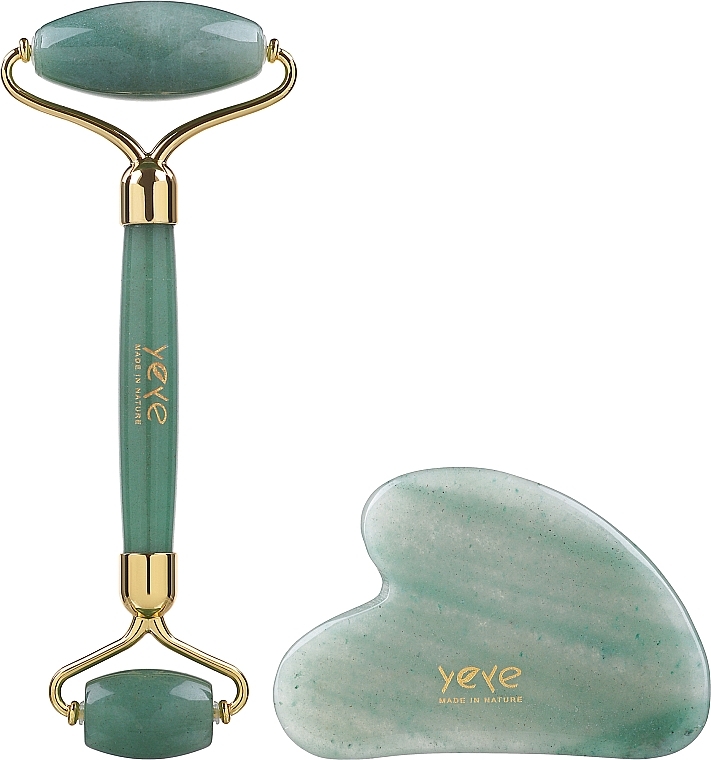 Set, green jade - Yeye (roller/1pcs + gua-sha/1pcs) — photo N2