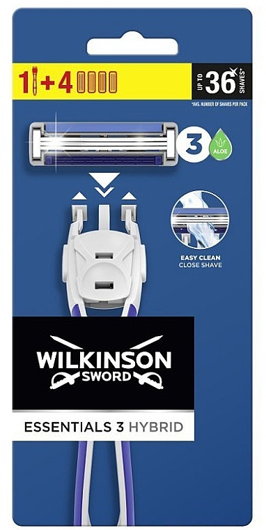 Men's Razor with 3 Replacement Cartridges - Wilkinson Sword Essentials 3 Hybrid — photo N1