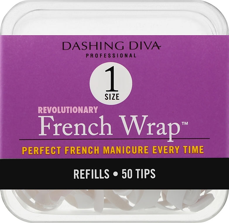 Narrow Nail Tips "French Smile" - Dashing Diva French Wrap White 50 Tips (Size 1) — photo N1