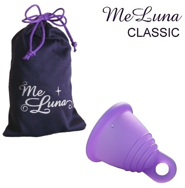 Menstrual Cup with Loop, size L, purple - MeLuna Classic Shorty Menstrual Cup Ring — photo N1