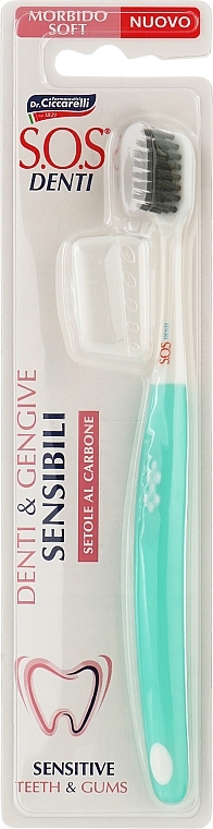 Toothbrush with Charcoal Bristles, turquoise - Pasta Del Capitano SOS Denti Charcoal — photo N1