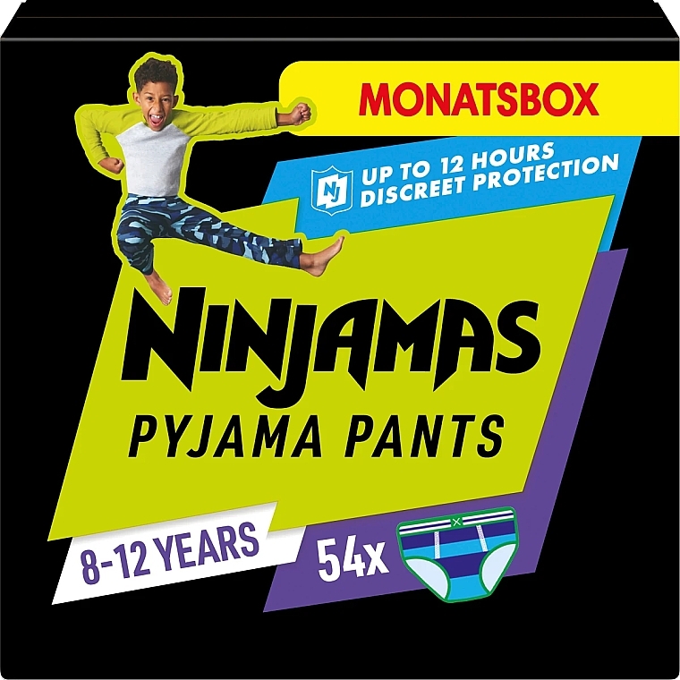 Ninjamas Pyjama Boy Diaper Pants, 8-12 years (27-43 kg), 54 pcs. - Pampers — photo N1