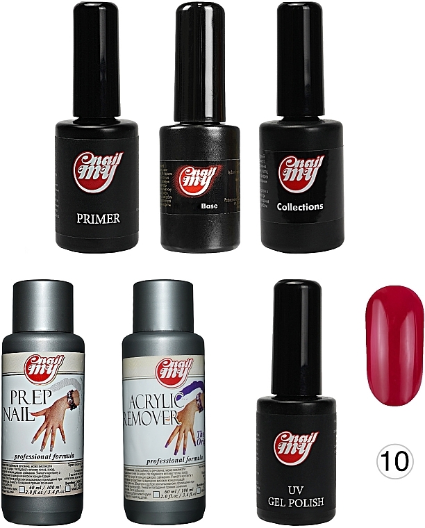 Set - My Nail 2021 №10 (base/8.5g + top/7g + gel/polish/7g + primer/10ml + prep/10ml + remover/60ml) — photo N1