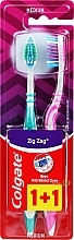 Medium Toothbrush "Zig Zag Plus", green & pink - Colgate Zig Zag Plus Medium — photo N4