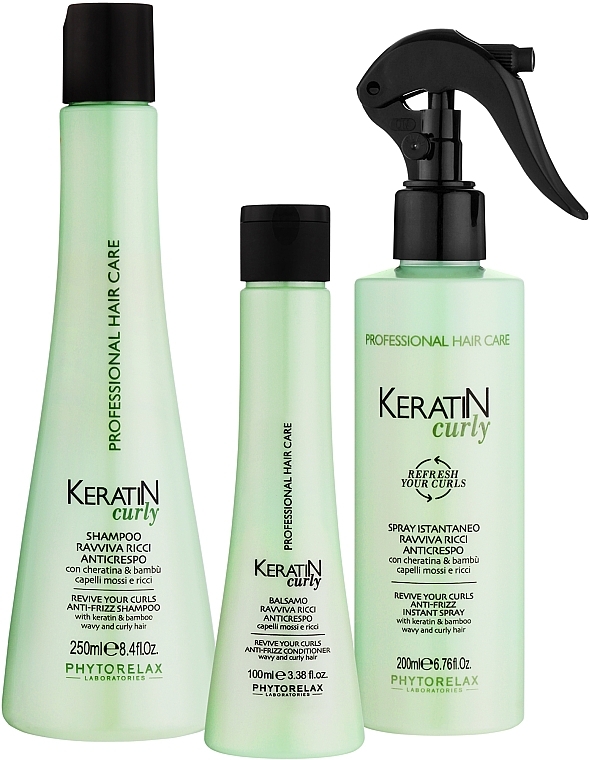 Set - Phytorelax Laboratories Keratin Curly Intensive Hair Treatment Kit (shm/250ml + cond/100ml + h/spray/200ml) — photo N3