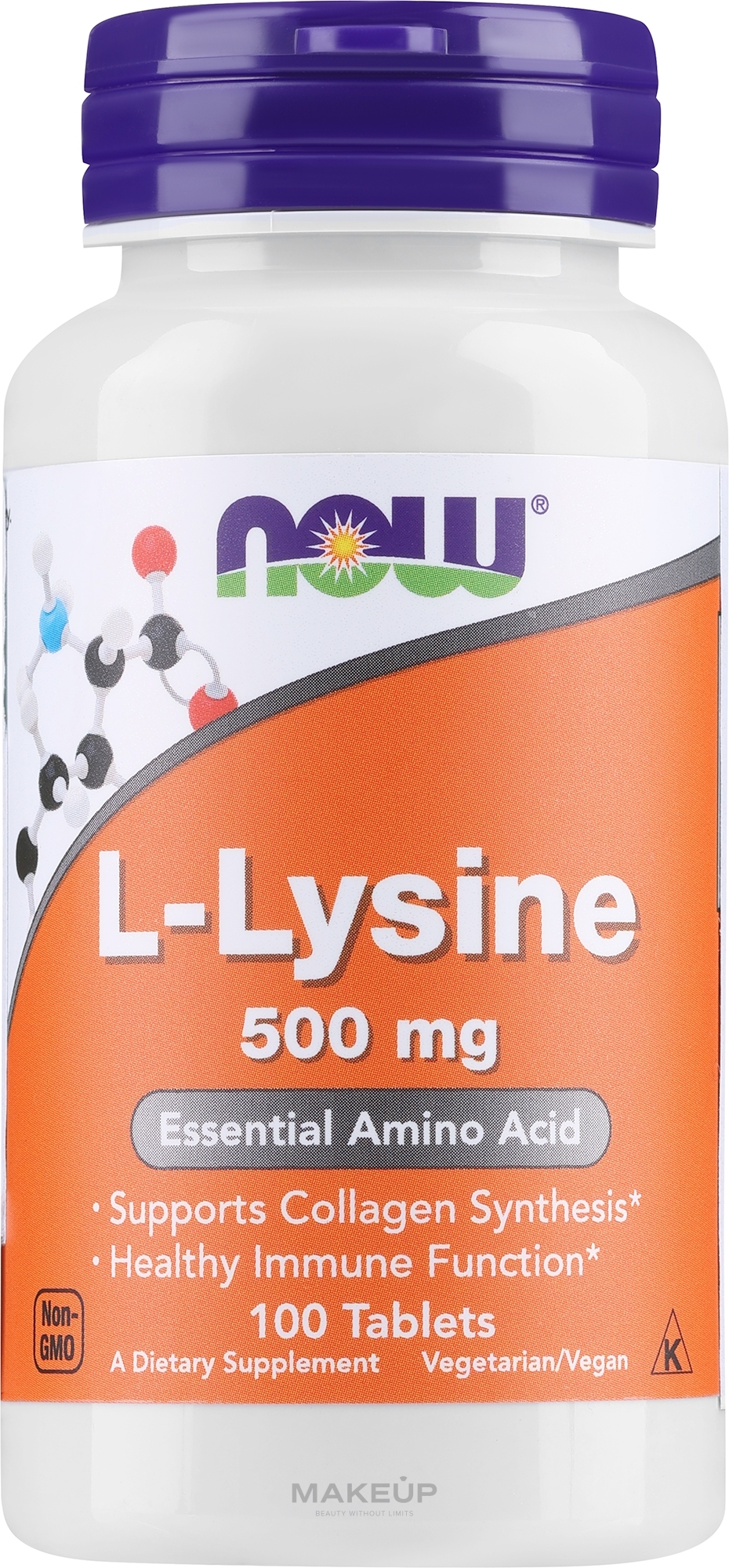 L-Lysine Amino Acid, 500mg - Now Foods L-Lysine Tablets — photo 100 szt.
