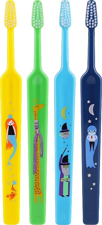 Kids Toothbrushes, blue+dark blue+green+yellow - TePe Kids Extra Soft — photo N1