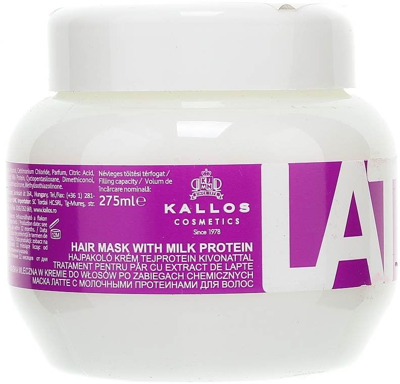 Damaged Hair Mask - Kallos Cosmetics Latte With Milk Protein Mask — photo N1